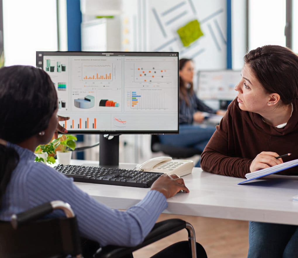 Retail professionals using technology